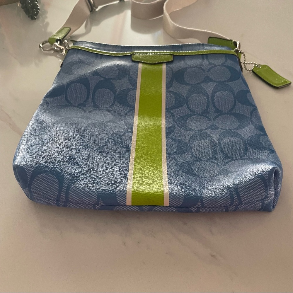 NWT Coach Signature Embossed PVC Shoulder Crossbody Bag Blue Green - Picture 3 of 14